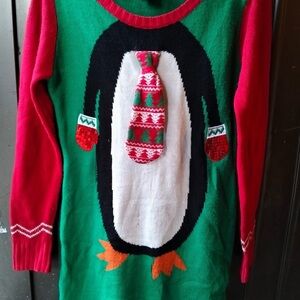Always Festive Penguin Sweater - Green and Red